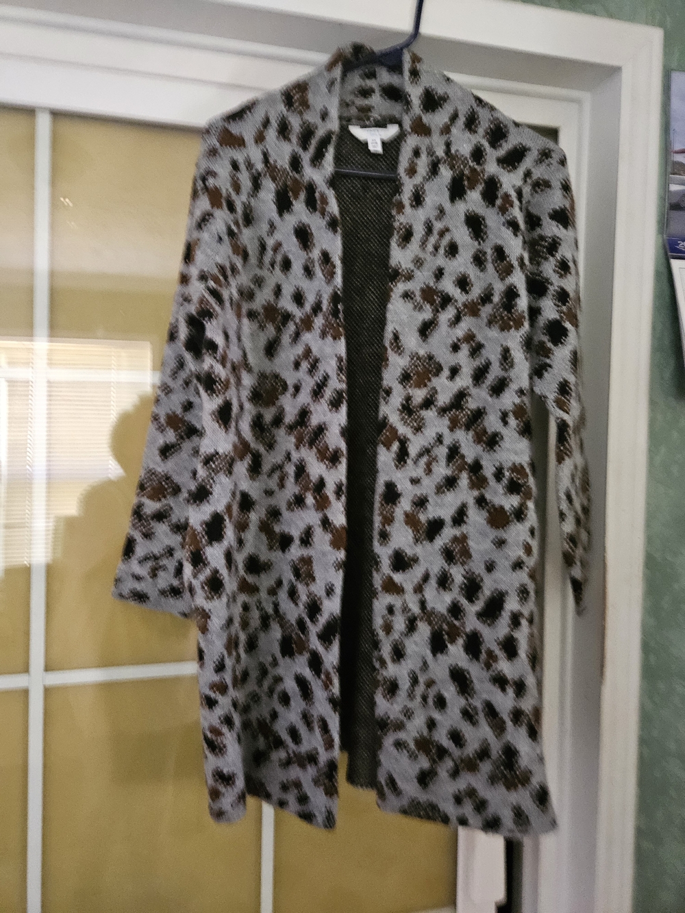 Gray Leopard Print Open-Front Women's Sweater Cardigan